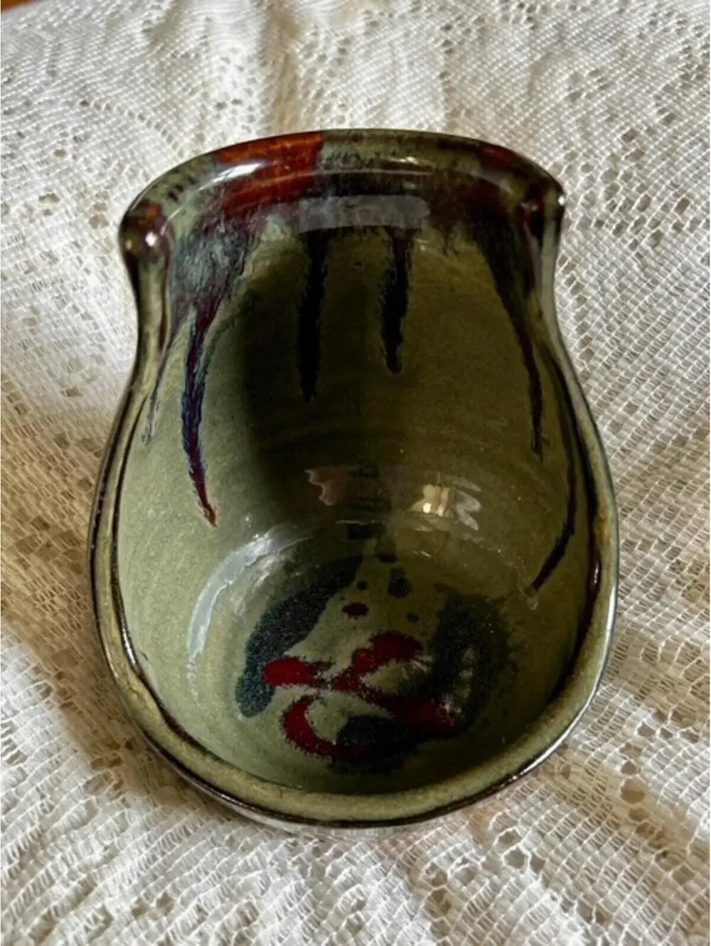 Handcrafted Ceramic Candle or Sponge Holder Glazed Finish Signed Earthy Tones